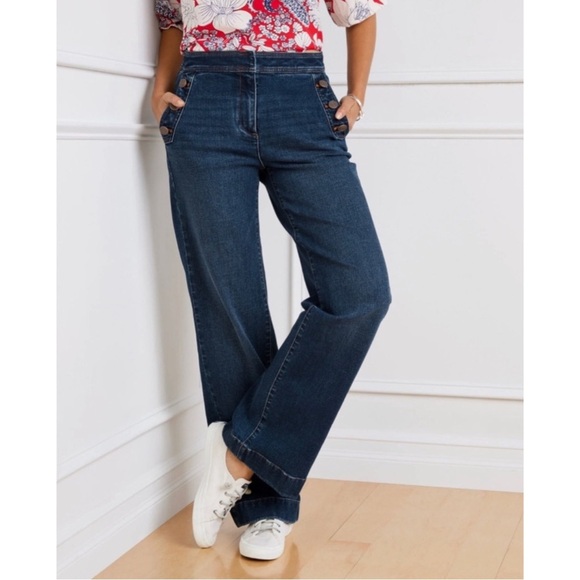 Talbots Wide Leg Sailor Jeans High Rise Full Length Buttons Size 12 - Picture 1 of 10